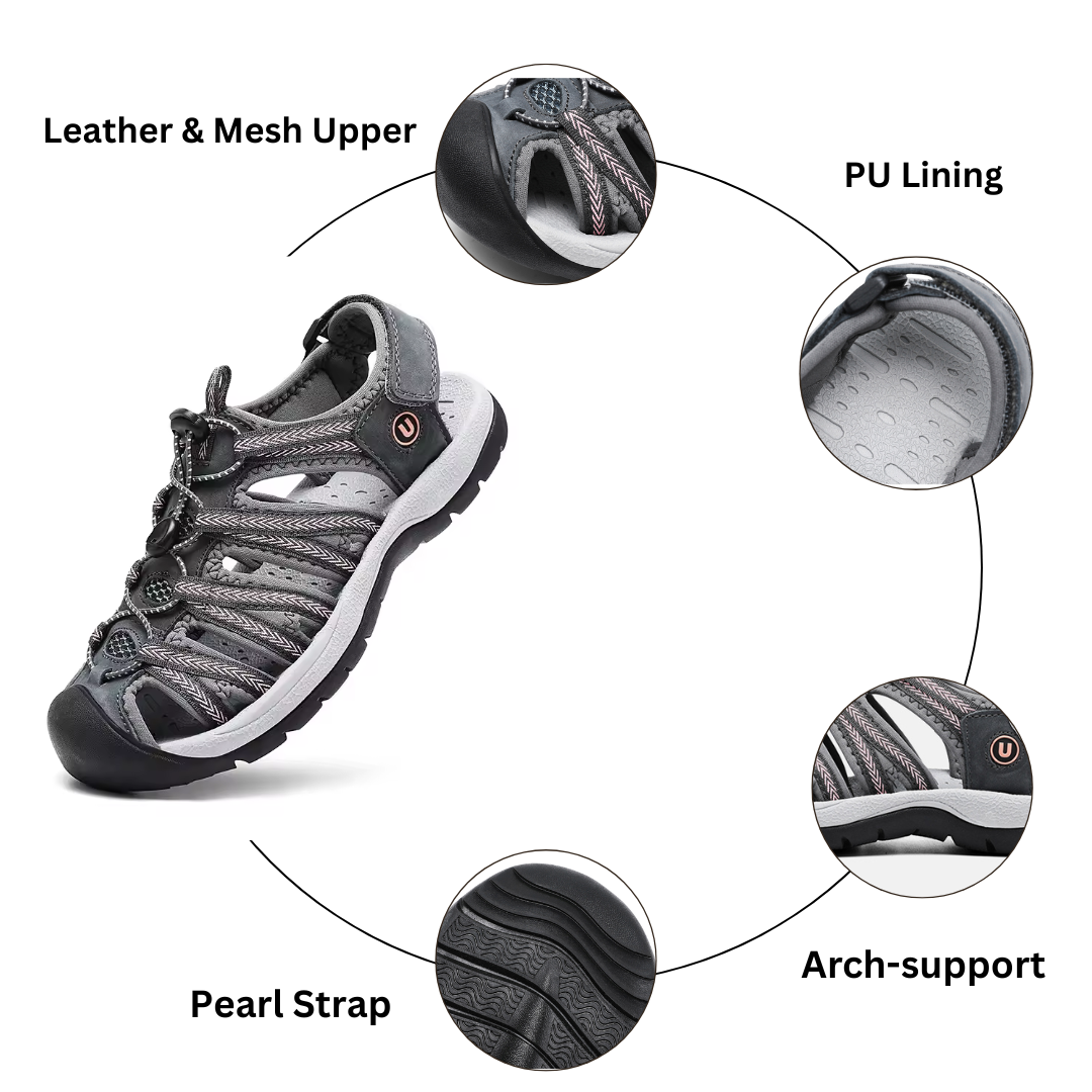 GRW Women Orthopedic Sandals Arch-support Comfortable Leather Gladiator Mesh Hiking Summer