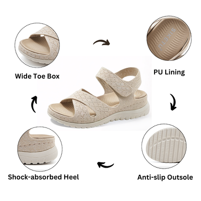 GRW Women Orthopedic Sandals Arch-support Comfortable Diamond Knit Cross Strap Elegant Design