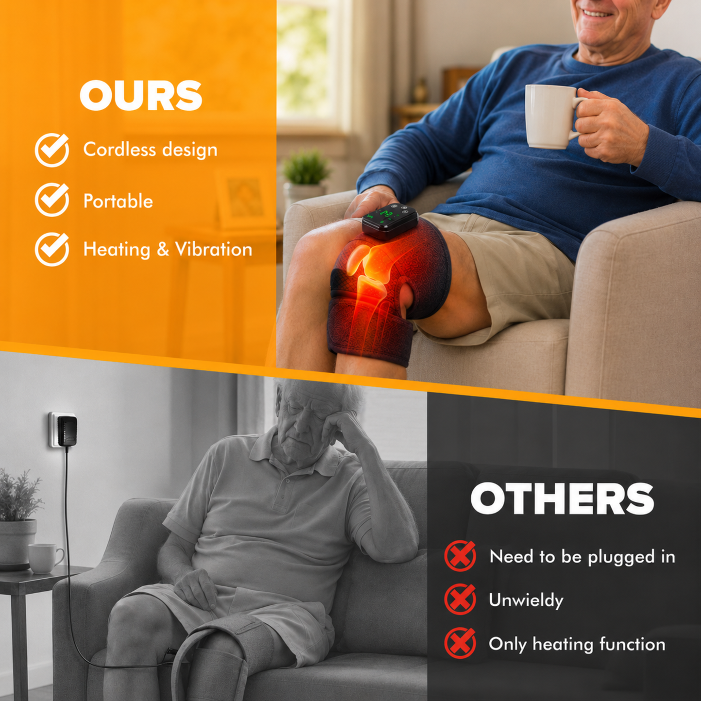 Knee Wrap Massager with Heat & Vibration, Adjustable Wrap for Knees, Thighs & Shoulders