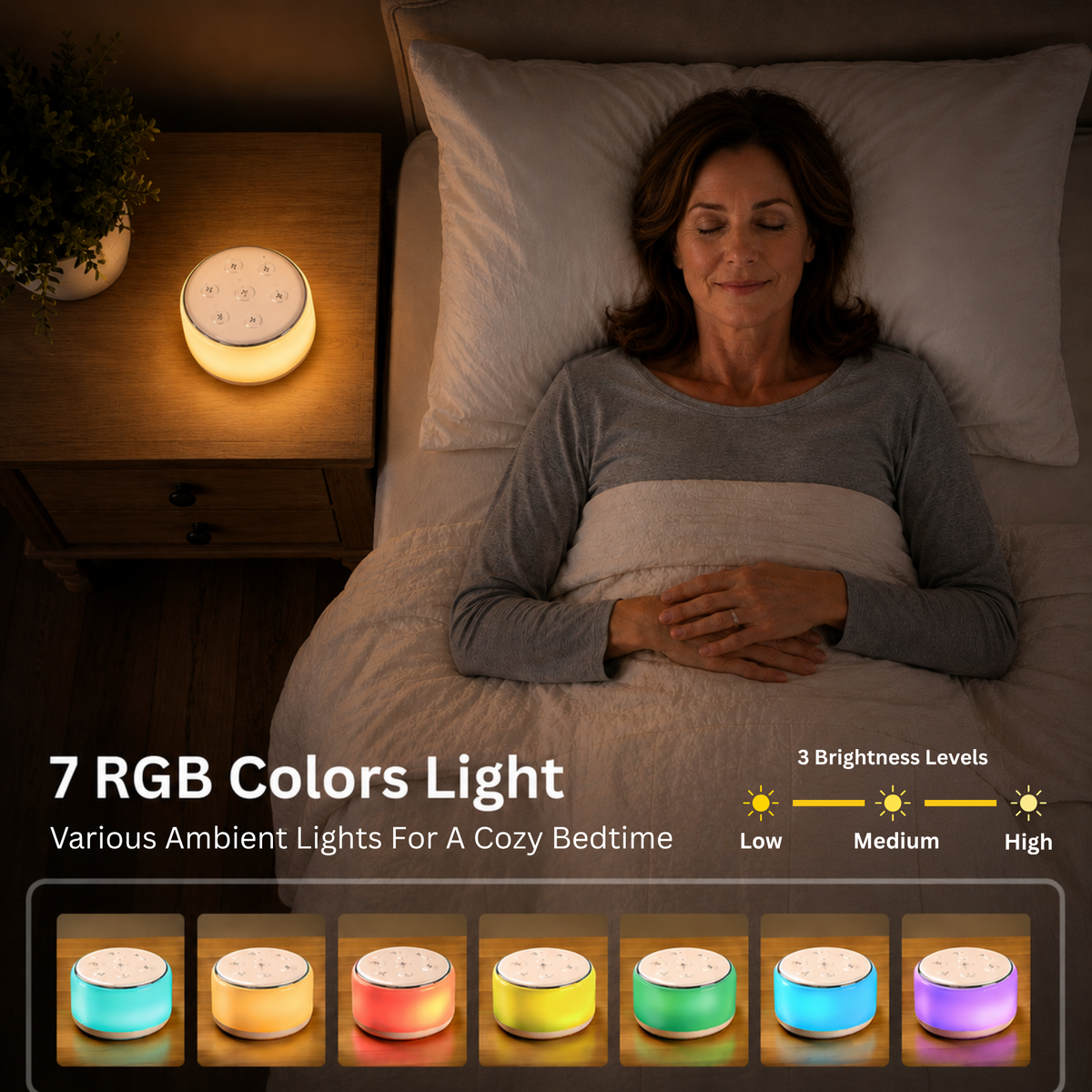 White Noise Machine with 34 Soothing Sounds & 7-Color Night Light, Portable Sleep Machine