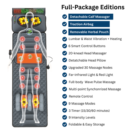 Smart Full Body Massage Mat with Heat, Vibration, Infrared Light & Herbal Pouch