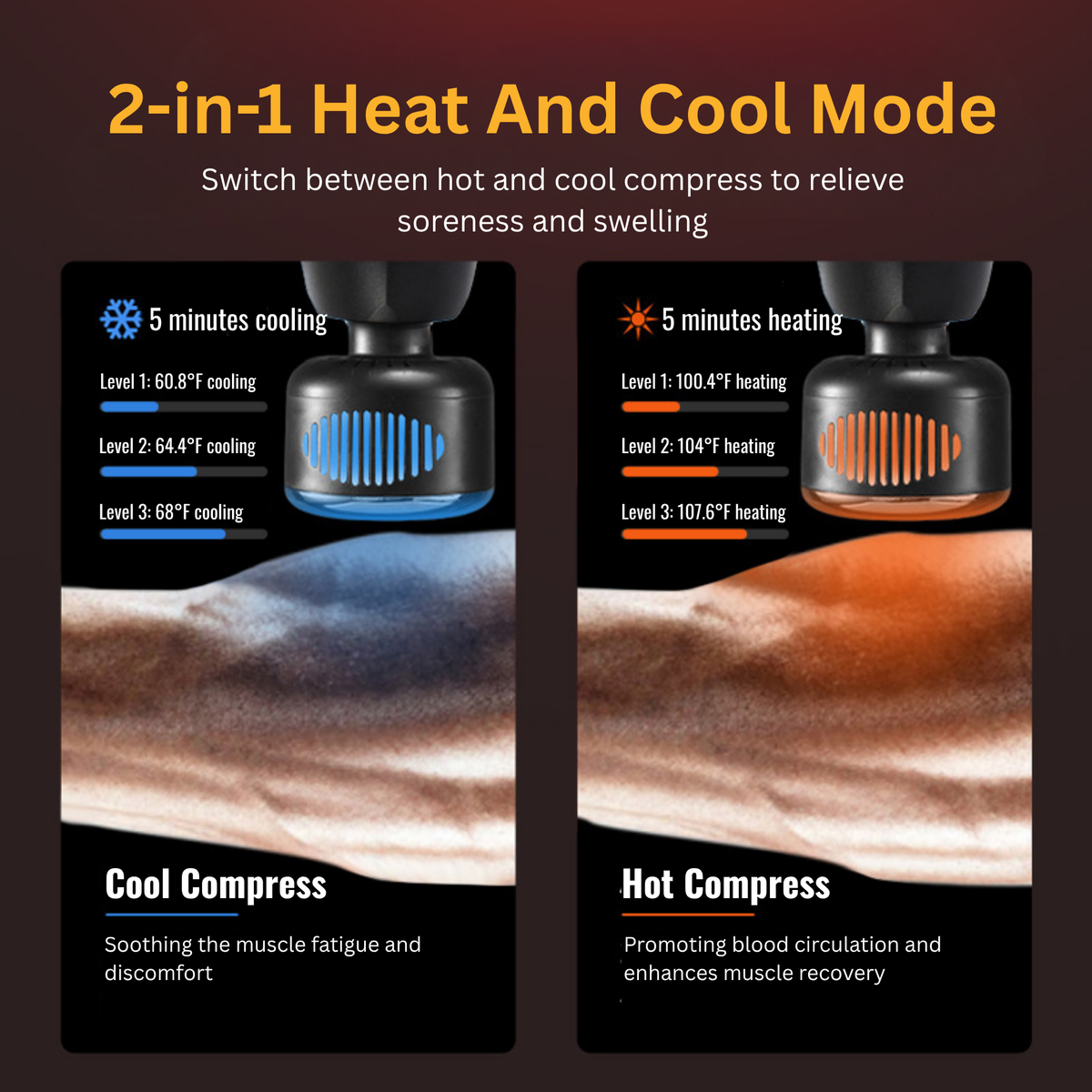 3-in-1 Heat & Cooling Massage Gun with 12 Percussion Speeds & Smart Touchscreen
