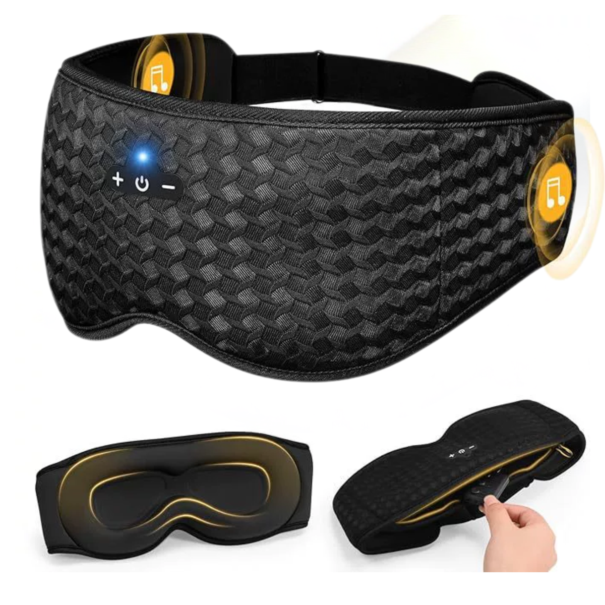 Smart Sleep Mask 3D Contoured Eye Design with Blackout & Bluetooth Audio For Side Sleepers