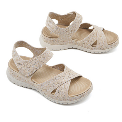 GRW Women Orthopedic Sandals Arch-support Comfortable Diamond Knit Cross Strap Elegant Design