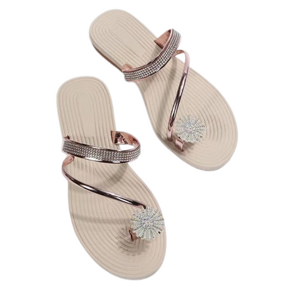 GRW Women Sandals Rhinestone Comfortable Soft Luxury Flat Sandals