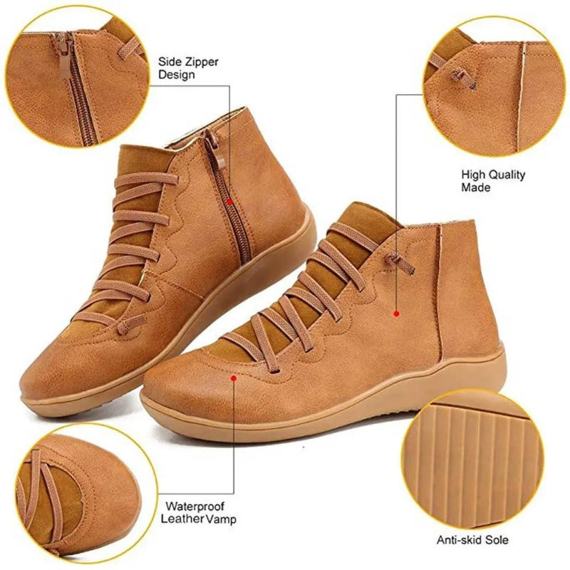 Groovywish Women Leather Waterproof Orthopedic Vintage Boots
