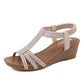 GRW Arch Support Sandals Women Woody Design Rhinestones Open Toe Wedge Summer Beach Trendy