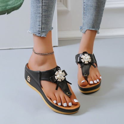 GRW Orthopedic Sandals Women Vintage Flower Rhinestones Flip-flops Extra Comfy Summer Anti-slip Soles