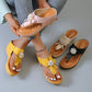GRW Orthopedic Sandals Women Vintage Flower Rhinestones Flip-flops Extra Comfy Summer Anti-slip Soles