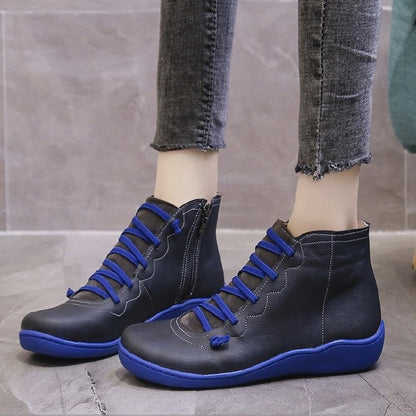 Groovywish Women Leather Waterproof Orthopedic Vintage Boots