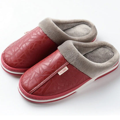 Groovywish Fur Slippers For Men Comfy Cozy Leather Home Shoes