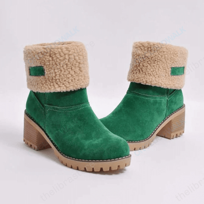 Groovywish Women Fur Square Heels Orthopedic Boots