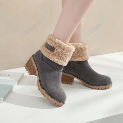 Groovywish Women Fur Square Heels Orthopedic Boots