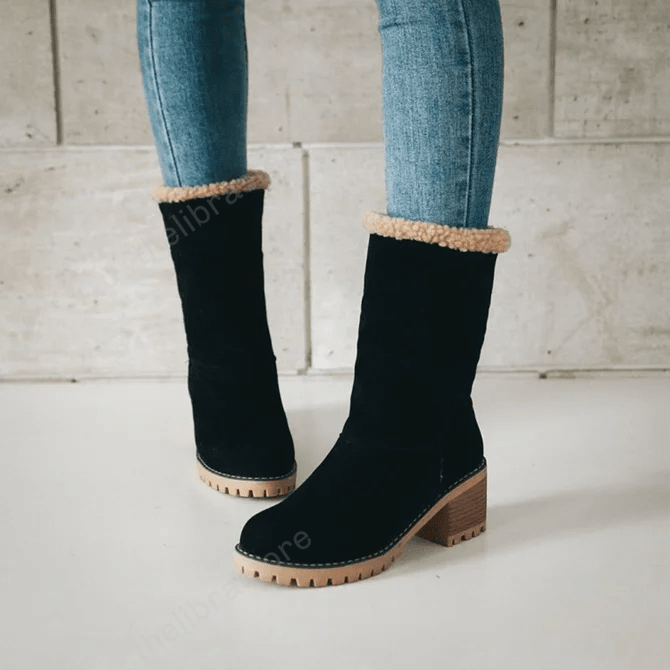 Groovywish Women Fur Square Heels Orthopedic Boots