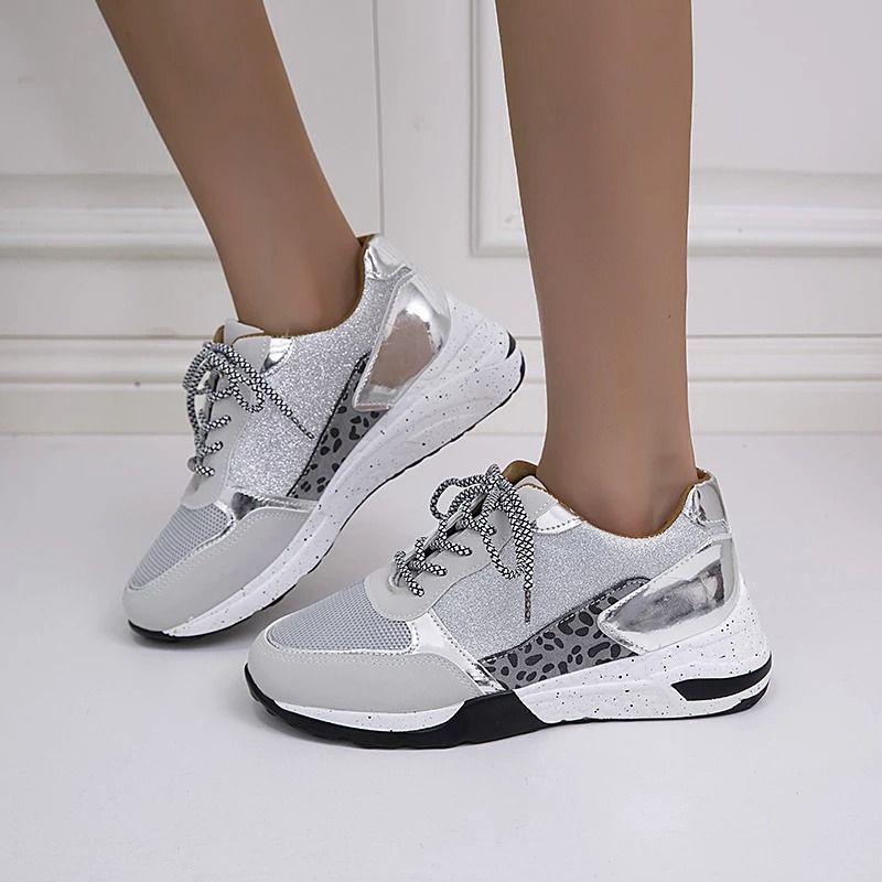 Groovywish Women's Orthopedic Leopard Bling Sneakers