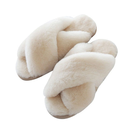 Groovywish House Slippers Women Flat Soft Faux Fur Plus Plush Slides Super Warm Winter