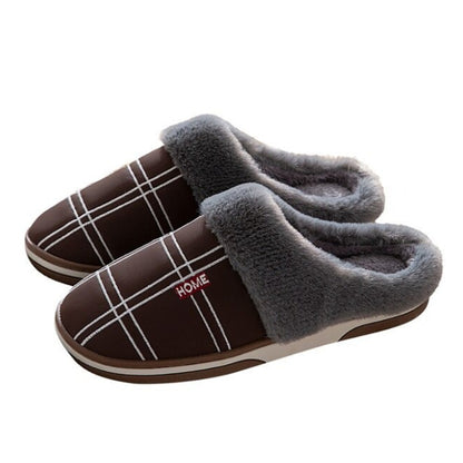 Groovywish Gingham Suede Warm Slippers For Men Winter Slides