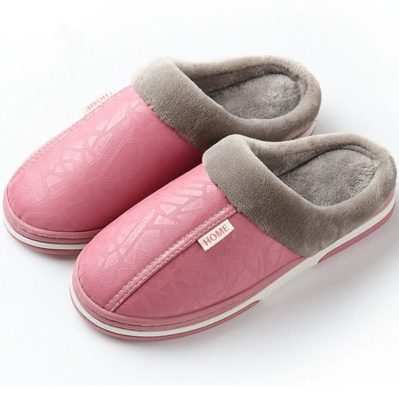 Groovywish Fur Slippers For Men Comfy Cozy Leather Home Shoes