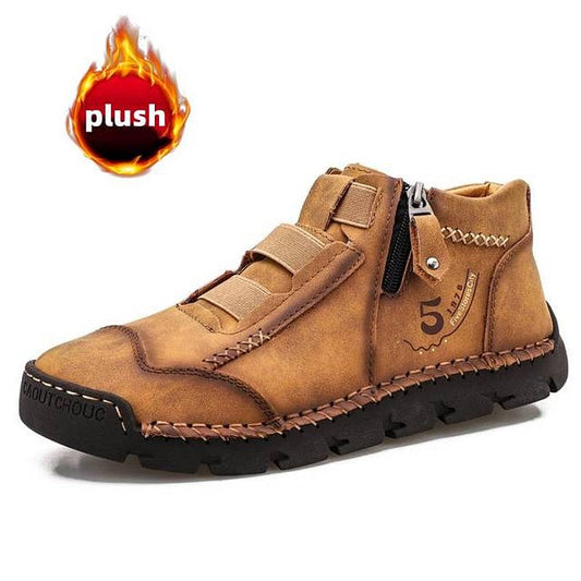 Groovywish Leather Ankle Boots For Men Comfy Walking Orthopedic Shoes
