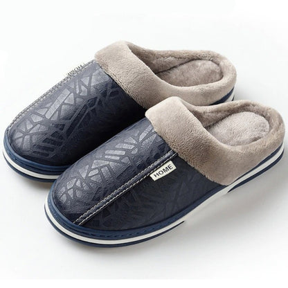 Groovywish Fur Slippers For Men Comfy Cozy Leather Home Shoes