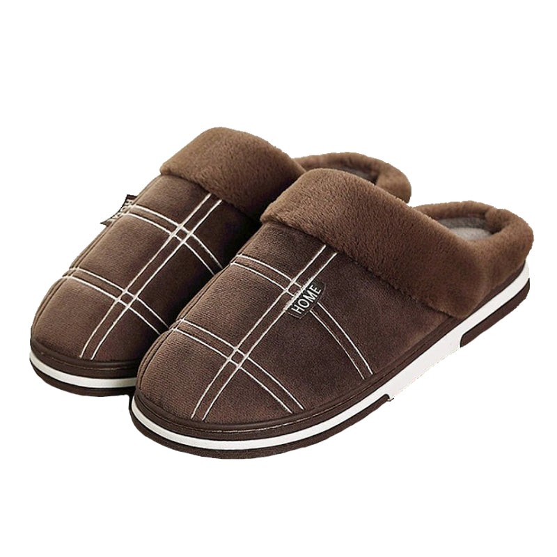 Groovywish Gingham Suede Warm Slippers For Men Winter Slides
