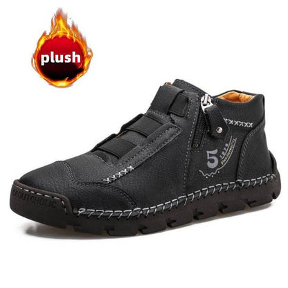 Groovywish Leather Ankle Boots For Men Comfy Walking Orthopedic Shoes