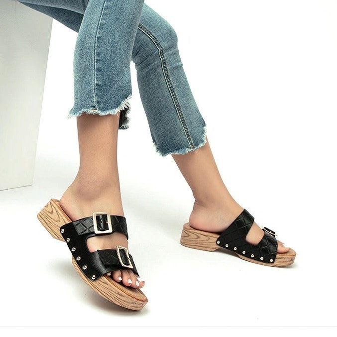 GRV Sandals For Women Buckle Strap Comfy Anti-slip Casual Slippers