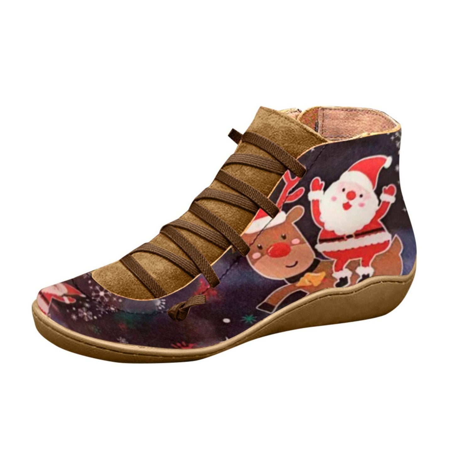 Groovywish Women Boots Leather Chrismas Santa Orthopedic Shoes