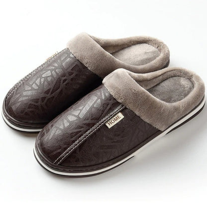 Groovywish Fur Slippers For Men Comfy Cozy Leather Home Shoes