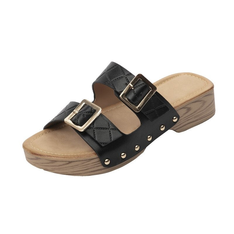 GRV Sandals For Women Buckle Strap Comfy Anti-slip Casual Slippers