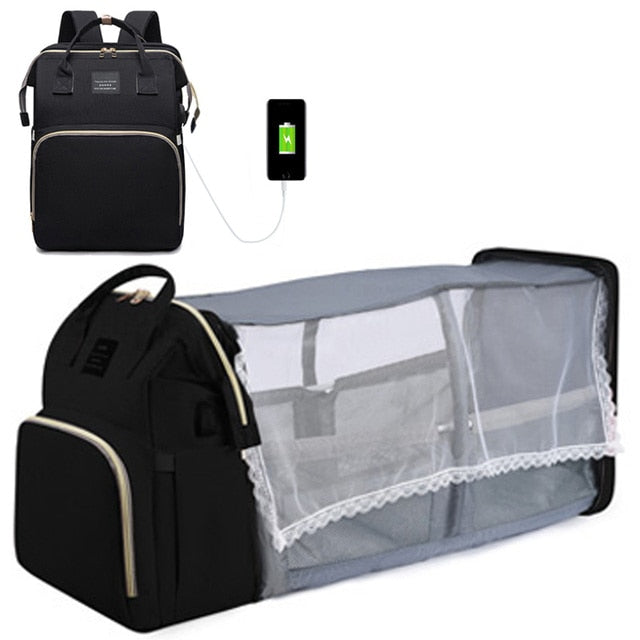 GroovyWish Diaper Bag Portable Folding Crib Bed Mosquito Net For Mommy