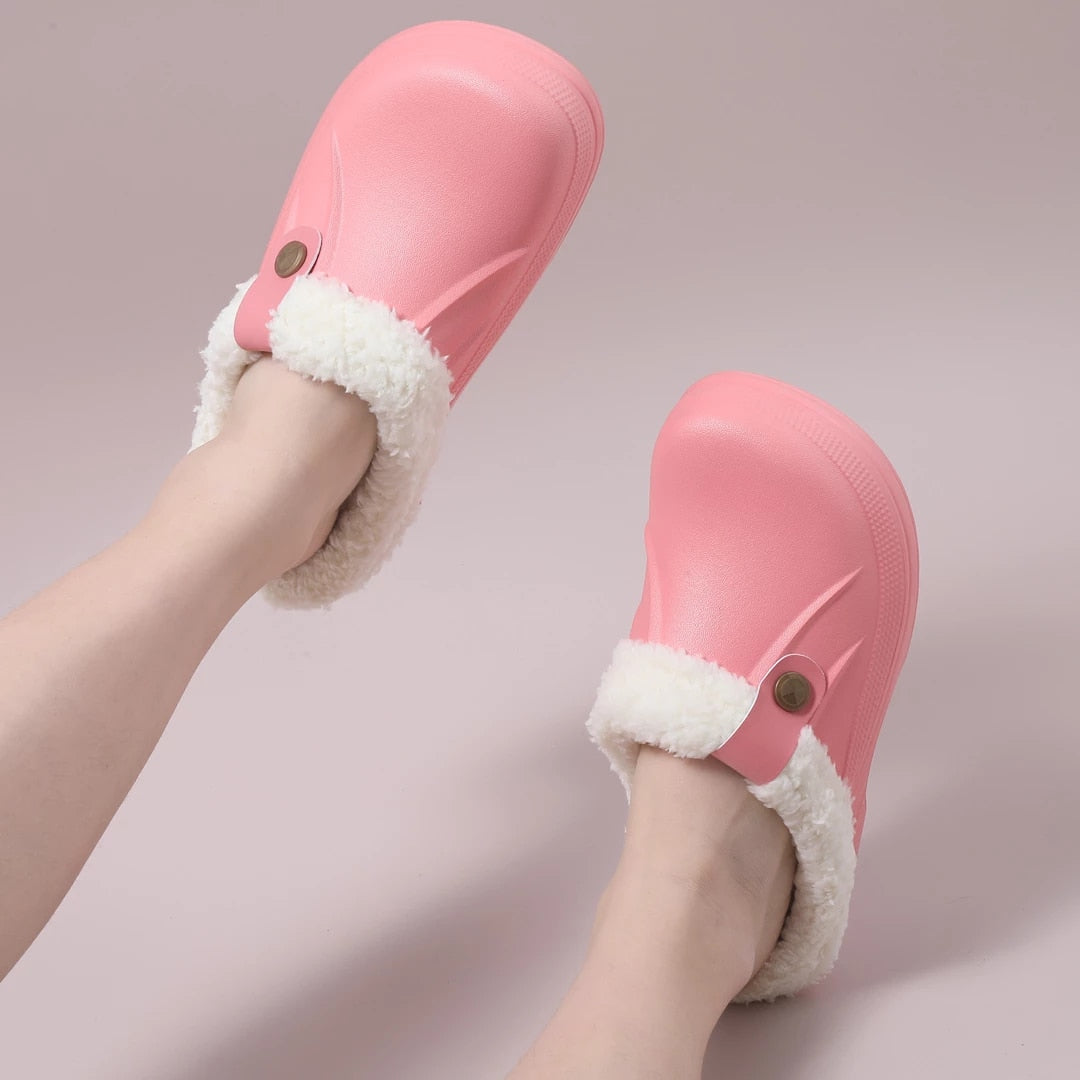 Groovywish Plush Winter Slippers Women Heel Support Waterproof Slides