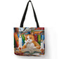 GroovyWish Tote Bag Vintage Cat Oil Painting Print Linen Big Size Washable Cute Tote Bags