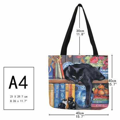 GroovyWish Tote Bag Vintage Cat Oil Painting Print Linen Big Size Washable Cute Tote Bags