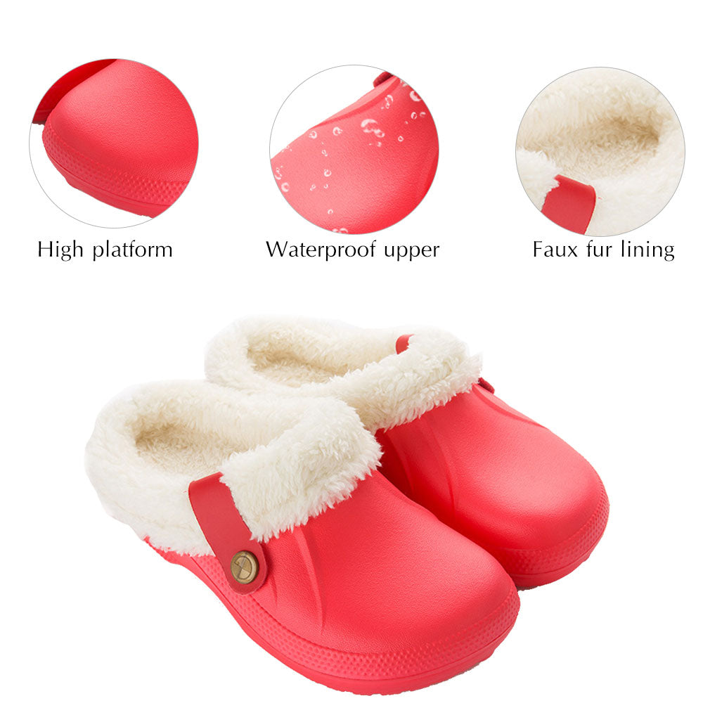 Groovywish Plush Winter Slippers Women Heel Support Waterproof Slides