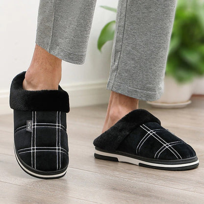 Groovywish Gingham Suede Warm Slippers For Men Winter Slides