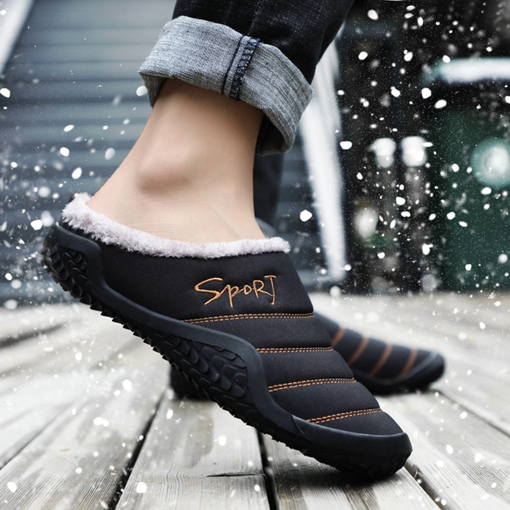 Groovywish Fur Slippers For Men Warm Anti-slip Winter Shoes