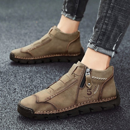 Groovywish Leather Ankle Boots For Men Comfy Walking Orthopedic Shoes