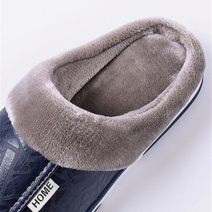 Groovywish Fur Slippers For Men Comfy Cozy Leather Home Shoes