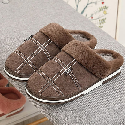 Groovywish Gingham Suede Warm Slippers For Men Winter Slides