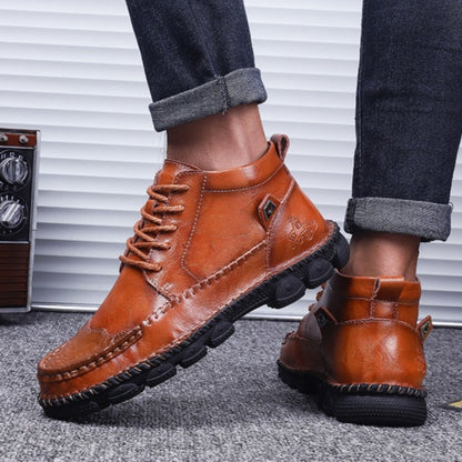 Groovywish Men Leather Ankle Boots Round Toe Casual Orthopedic Shoes