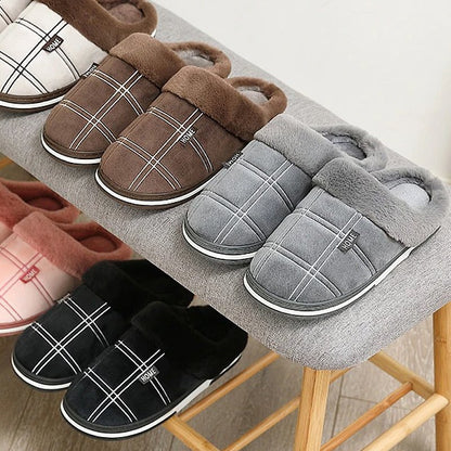 Groovywish Gingham Suede Warm Slippers For Men Winter Slides