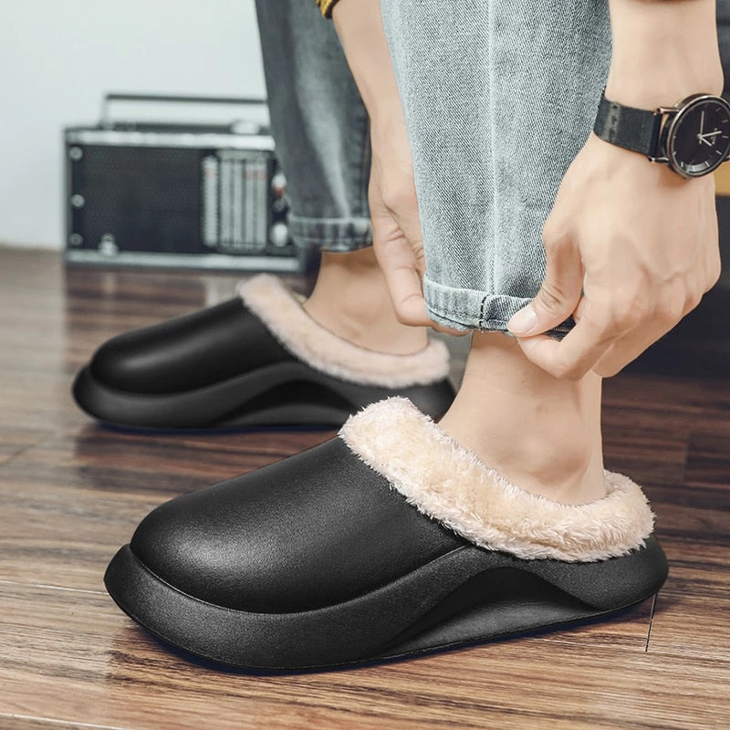 Groovywish Waterproof Men Slippers Anti-slip Plush Home Footwear