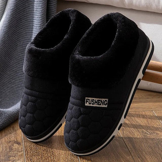 Groovywish Back Wrap Men Warm Slippers Thick Fur Comfy Indoor Shoes