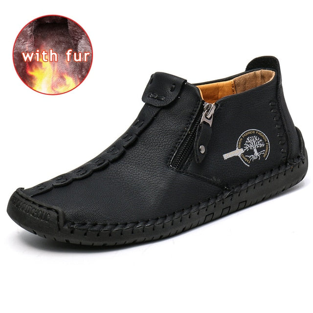 Groovywish Slip-on Leather Orthopedic Shoes Warm Fur Ankle Boots