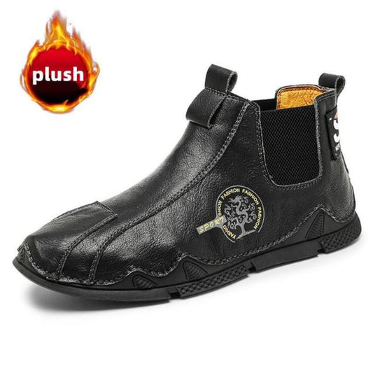 Groovywish Men Plush Ankle Boots Premium Leather Casual Orthopedic Shoes