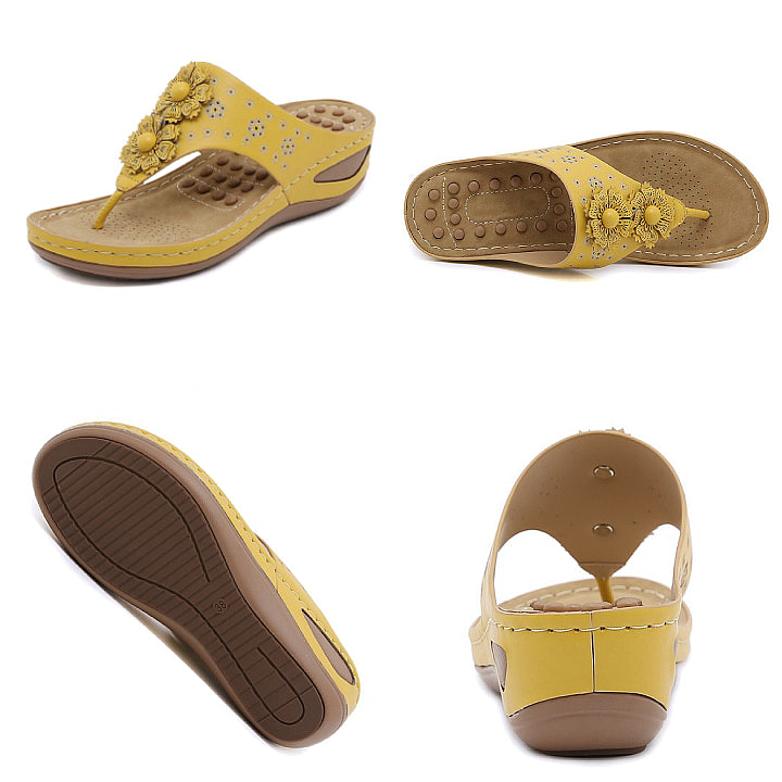 GroovyWish Summer Sandals For Women 3D-Flower Massage Insole Flip-flops