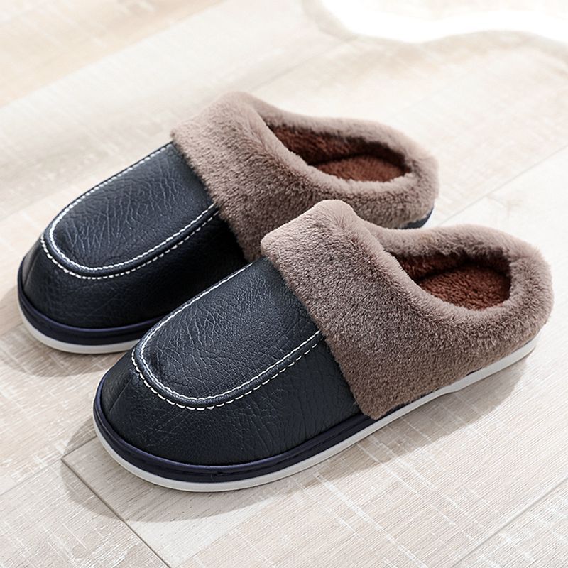 Groovywish Men PU Winter Slippers Fur Indoor Shoes