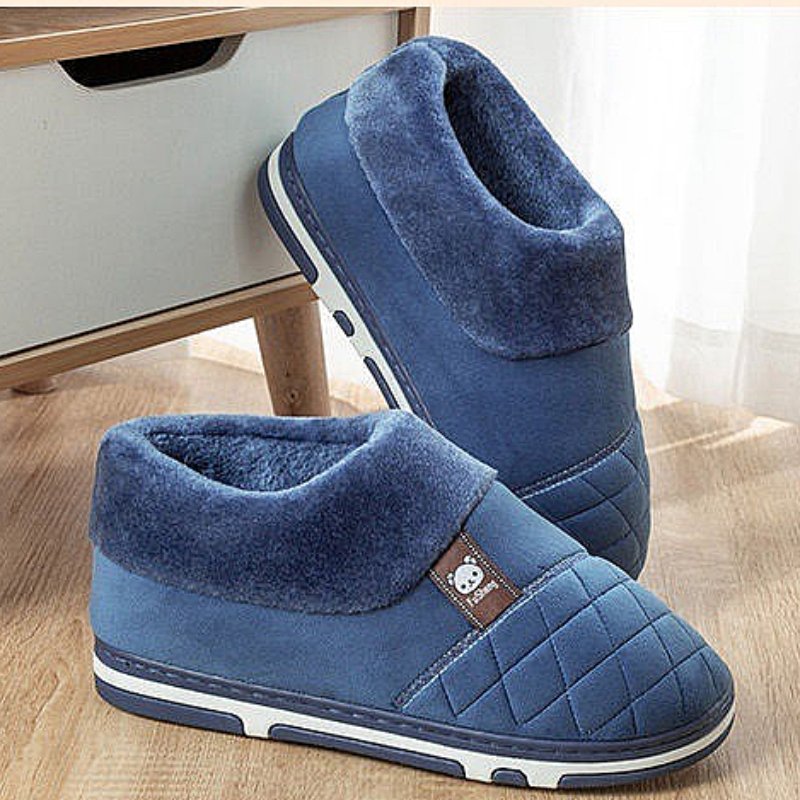 Groovywish Men Home Winter Slippers Anti-scratch Thick Fur Shoes
