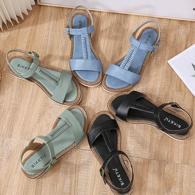 GroovyWish Women Retro Flat Sandals Supportive T-strap Buckle Summer Fashion 2023